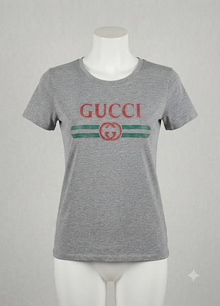 Футболка gucci женская серая с логотипом|