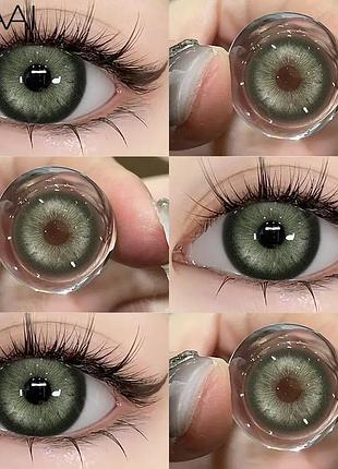 Цветные линзы зеленые ice crystal green + контейнер для хранения в подарок