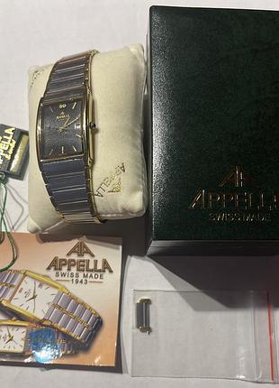 Appella кварц швейцарія оригінал 36,5х28,5 мм, унісекс, повний набір.
