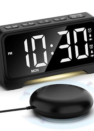 Цифровой электронный будильник mesqool cr1028em с виброподушкой (bed shaker), led дисплей, легкий б/в