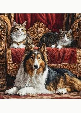 Набор для вышивки jozysh «королевский уют: колли и кота» 14ct, 30x40 см, канва аида с нанесенным рисунком