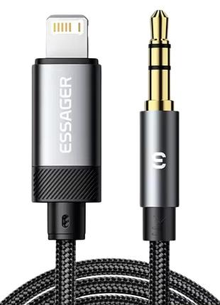 Аудиокабель essager lightning to 3.5 мм aux 0.12 м серый, переходник для наушников и акустики