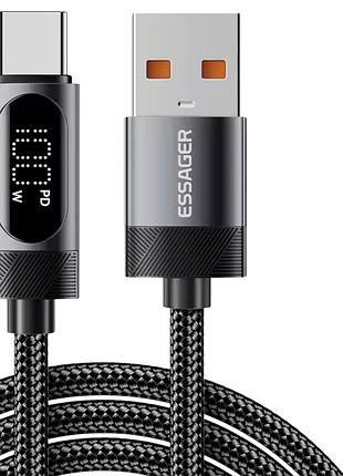 Кабель essager usb-a to type-c 100w 7a серый с led дисплеем, быстрая зарядка и передача данных