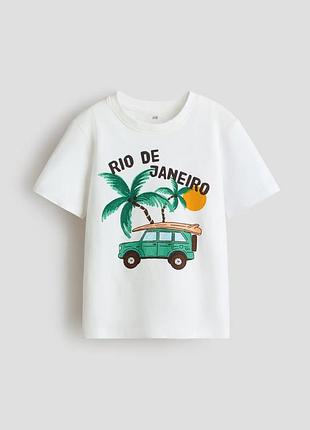 Детская хлопковая футболка h&amp;m с летним принтом "rio de janeiro" | базовая футболка для мальчика