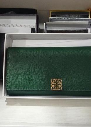 Женский кожаный кошелек loewe, брнндовый кошелек, кошелек натуральная кожа зеленый