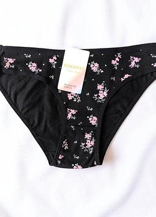 Трусики жіночі сліп бавовна kokowel розмір l-xxl у квіточку xl, чорний