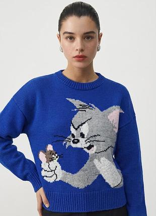 Синій светр oversized, светр tom and jerry
