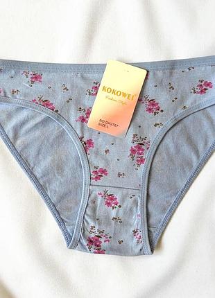 Трусики жіночі сліп бавовна kokowel розмір l-xxl у квіточку l, блакитна