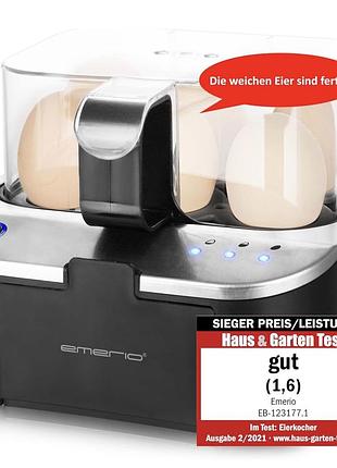 Яйцеварка emerio smart egg boiler eb-123177.1 на 6 яєць з голосовими повідомленнями, bpa free (б/в)