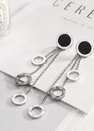 Сережки підвіски stainless steel, родій. 7 см.