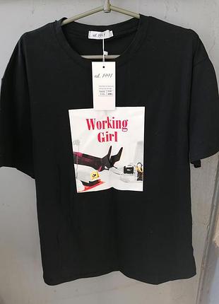 Жіноча футболка working girl чорна 2xl est. 1991