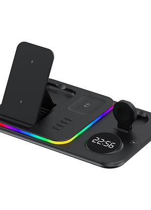 Безпровідний зарядний пристрій 4in1 + годинник (samsung сумісність)