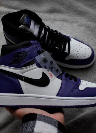 👍💜 nike air jordan 1 retro white violet👍💜кроссовки высокие весна-осень найк джордан ретро