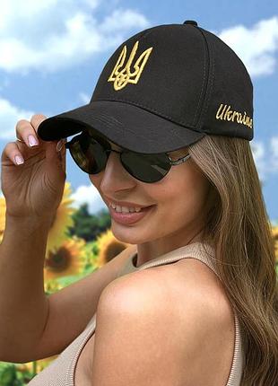 Женская бейсболка тризуб черная + золотой 56-60 для пляжа и лета