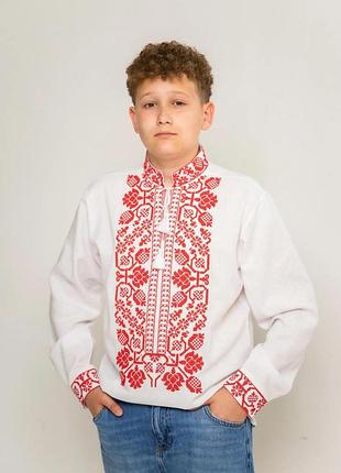 Вишиванка для хлопчика всеволод (біла з червоним) 164 підліткова