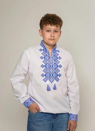Вишиванка для хлопчика марко (біла із синім) підліткова 158