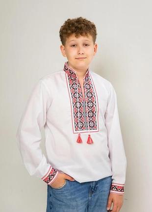Вишиванка для хлопчика левко (біла з червоним) 164 підліткова