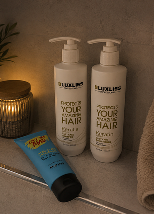 Кератиновый набор для волос luxliss keratin: шампунь 500 мл, кондиционер 500 мл, крем 145 мл