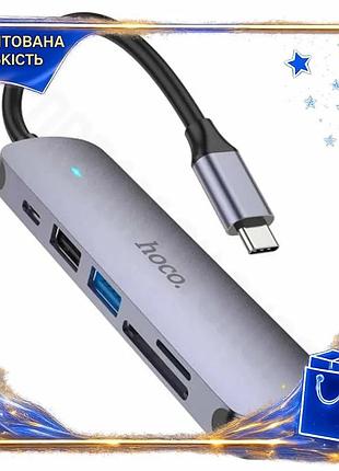 Dm хаб usb hoco специфікація 2.2 grey type-c 3.0 60 вт hdmi 4k для ноутбука комп'ютера кардридер micro spe|lz