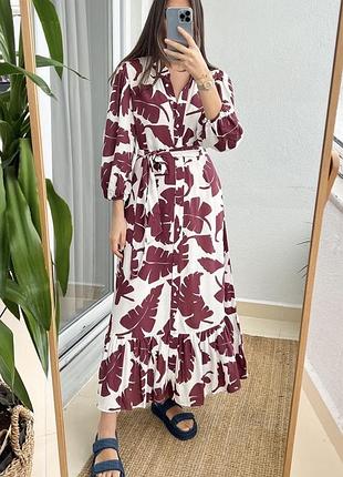 Довга ярусна віскозна сукня сорочка zara длинное вискозное ярусное миди платье рубашка вискоза