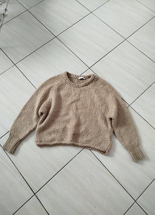 Шерстяной бежево коричневый свитер zara