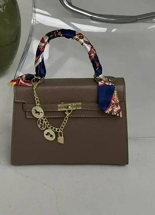Шкіряна жіноча сумка hermes kelly з хустинкою стильна сумочка для дівчини гермес брендова класична для жінки