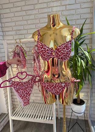 👙купальник👙  трійка на кісточках висока середня посадка від hunkemoller tobago white лео леопардовий