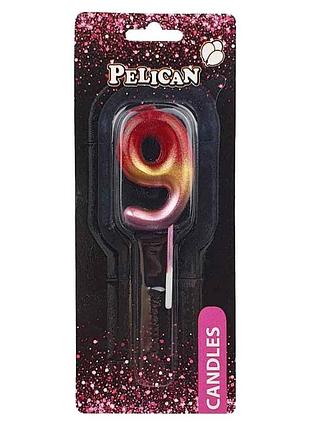 Свічка для торта 9 райдужна 4,5см. 864569 тм pelican