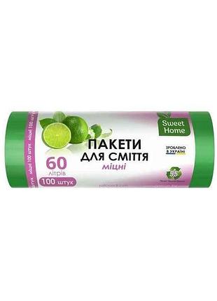 Пакеты для мусора 100шт 60л «мецинные» (зеленые) тм sweet home