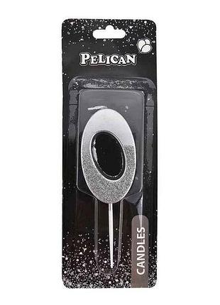 Свічка-цифра 0 5см срібло з блискітками арт.863310 тм pelican