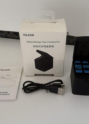 Telesin gp-bnc-801 зарядка + 3 акумулятори для gopro hero 8/7/6/5