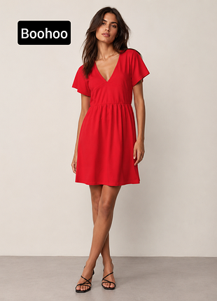 Платье женское мини красное от бренда boohoo m l