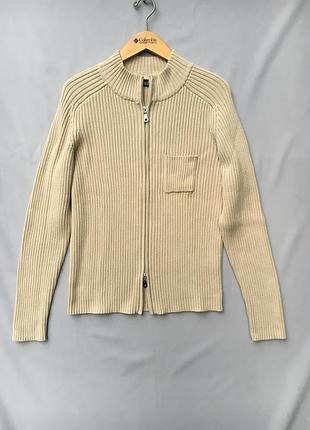 Кофта на блискавці vinci textured cotton full zip чоловічий м-ка бежевий кардіган зіпка бавовна