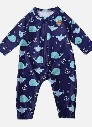 Детский комбинезон для плавания swimbubs baby с защитой от ультрафиолета upf 50+ в темно-синем цвете с морским принтом на 12-24 месяца