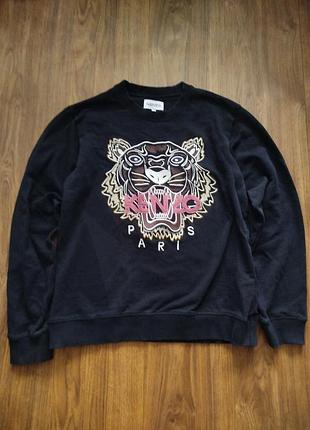 Світшот kenzo чорний з вишивкою тигра, розмір s