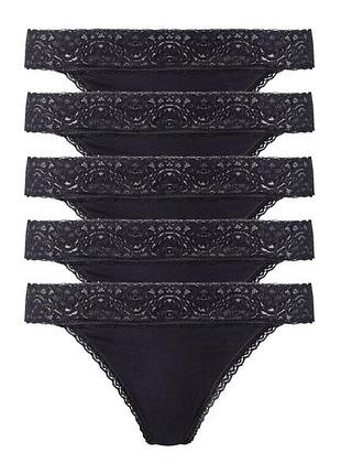 Трусики-стринги набір 5 шт. бавовняні мереживні для жінки esmara lycra® 381943 l чорний