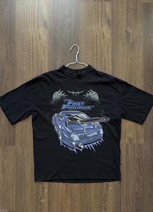 Чорна футболка з принтом fast & furious, cropp, xs