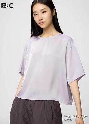 Сатиновый топ блуза uniqlo атласная короткая блузка оверсайз (полурукав)