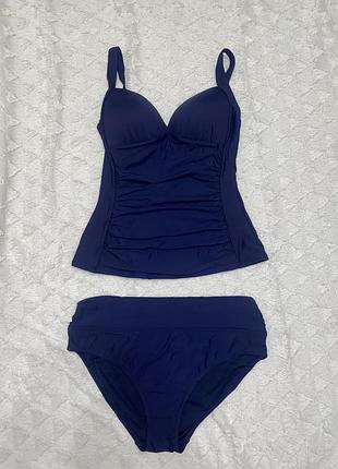Роздільний синій купальник танкіні з драпіруванням m&s 42 р.
