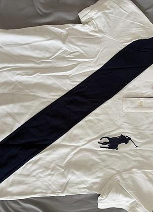 Чоловіче біле поло polo ralph lauren big pony з косою смугою