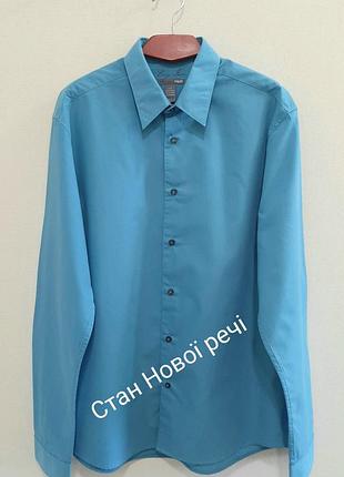 Стильная мужская бирюзовая рубашка h&amp;m коллекции easy iron, р. l (48)