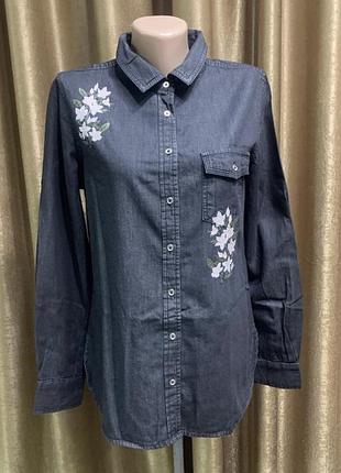 Джинсова жіноча чорна сорочка denim select з вишивкою, р.12