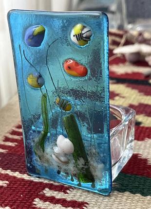 Настільний тримач для свічки (tealight holder), виготовлений у техніці ф’юзингу (спікання скла в печі).