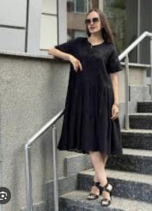 Котоновое с воланом по низу платье 👗 прошва большого размера