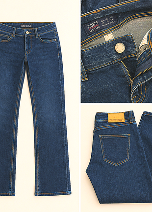 Джинси zara basic denim прямі, 34/xs розмір, темно-синій денім