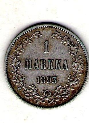Финляндия ø iмператор александр iii 1 марка, 1893 год серебро 0.868, 5.18g, ø 24mm no3704