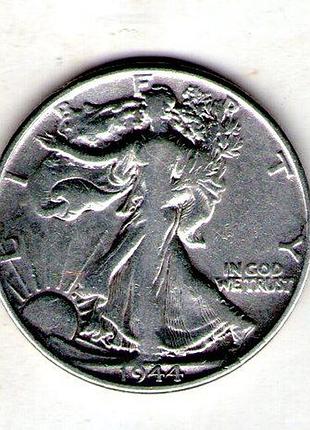 Сша 1⁄2 долларов, 1944 год walking liberty half dollar серебро 0.900, 12.5g, ø 30.6mm no3897