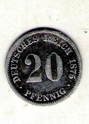 Немецкая империя 20 пфенигов, 1875 год серебро 0.900, 1.111g, ø 16mm no3702
