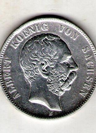 Немецкая империя ø саксония 5 марок, 1876 год серебро 0.900, 27.77g, ø 38mm no4182
