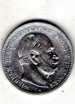 Немецкая империя ø пруссия вильгельм i 2 марки, 1876 год серебро 0.900, 11.11g, ø 28mm no3898